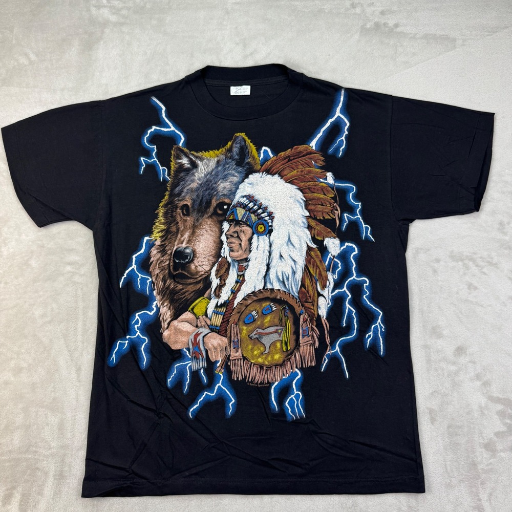 Caribbean Dream American Thunder Shirt Mens XL Single Stitch Native Wolf 90s Tee